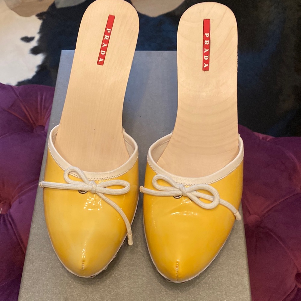 Never Worn Prada Yellow Patent Leather Clogs , Size 9.5